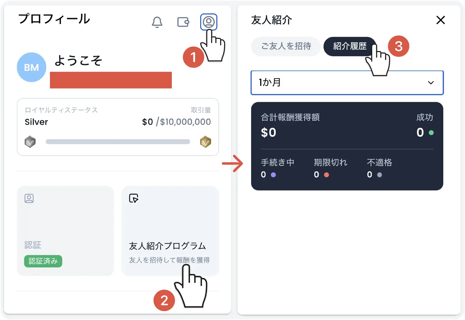 XM友人紹介状況の確認と報酬管理ページ