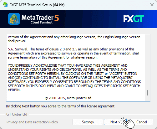 FXGTのMT5インストール手順