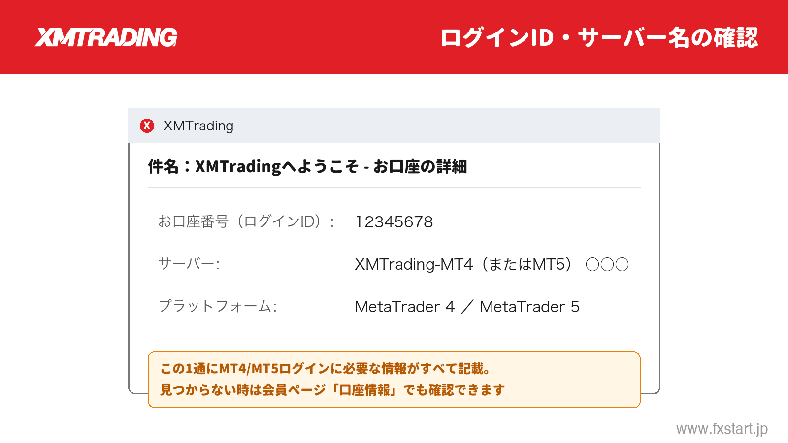 XMTradingへようこそメールに記載されたログインIDとサーバー名