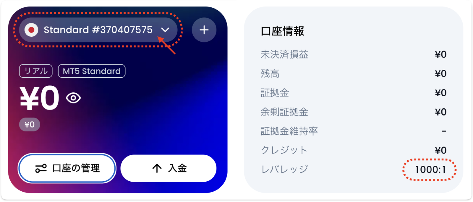 XMのレバレッジ確認方法｜会員ページログイン直後のホーム画面（口座情報にレバレッジ1000:1を表示）